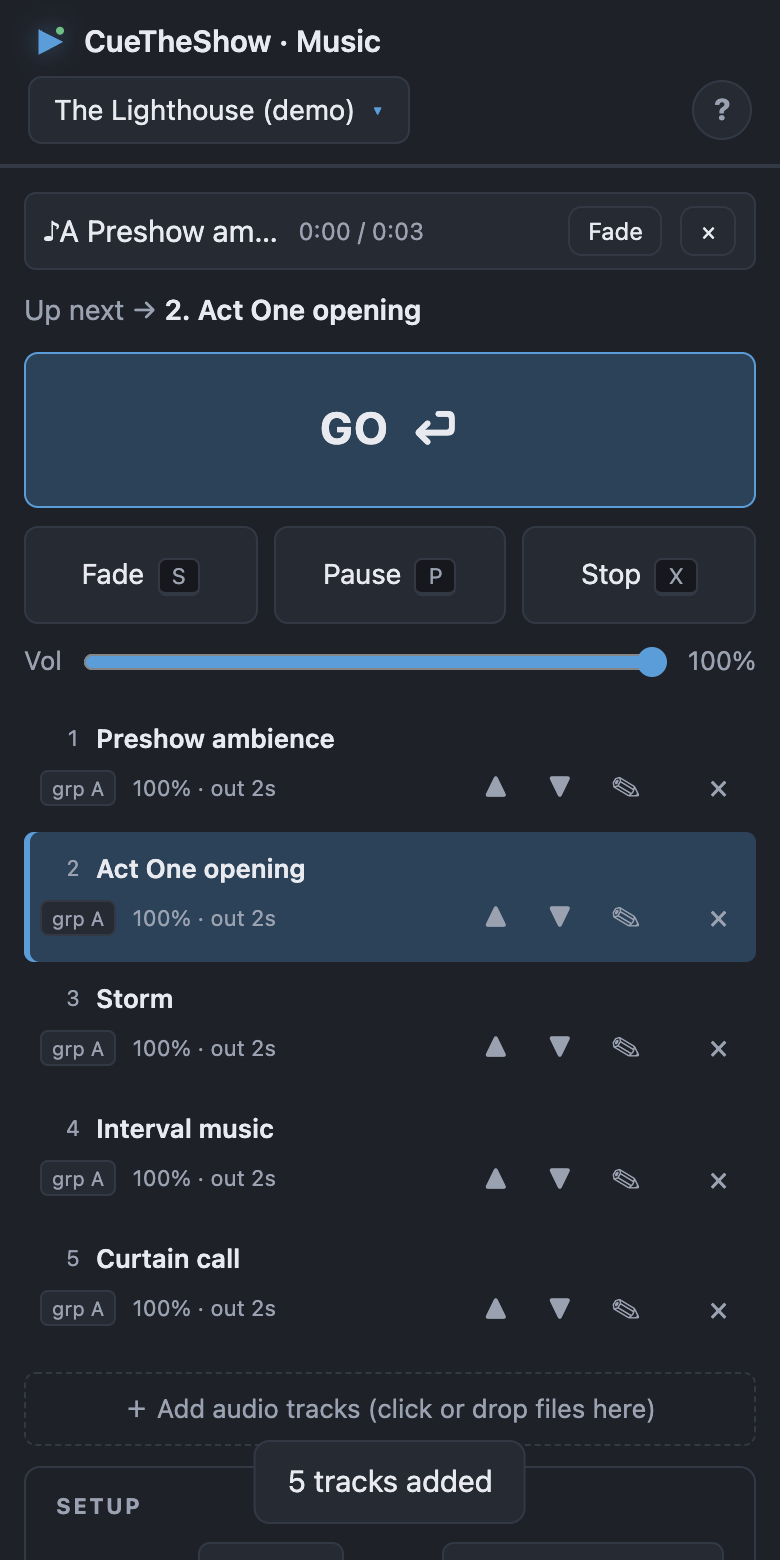The same console on a phone, as a music soundboard